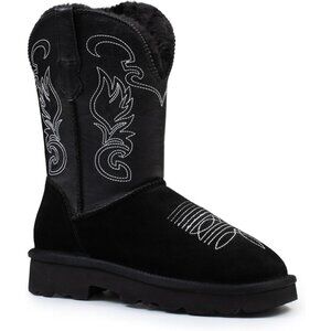 Women's Black 1 Snow Fur Lining Pull On Fuzzy Lightweight Winter Warm Shoes